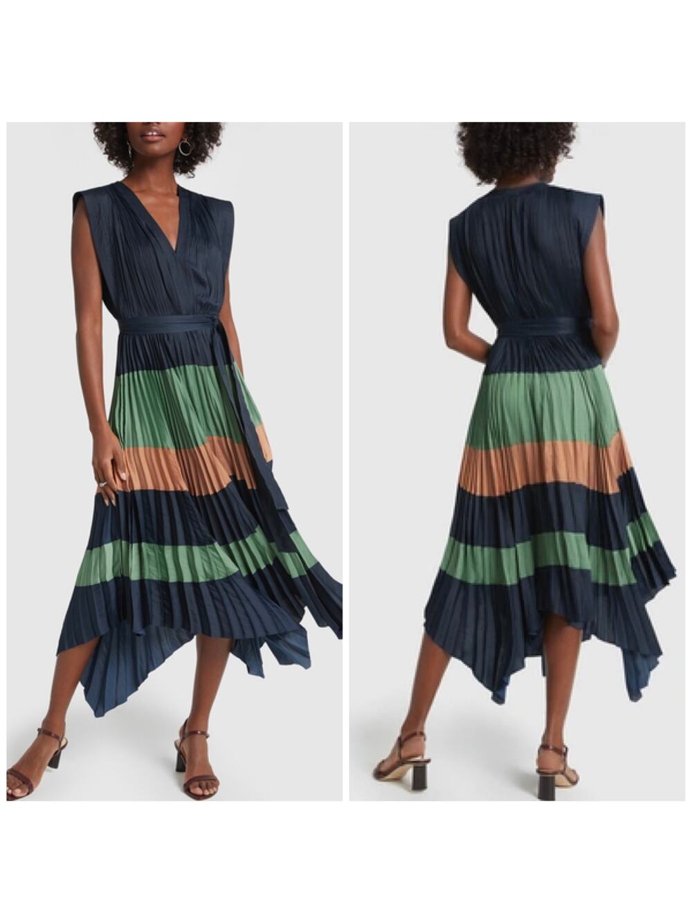 Ulla Johnson Maysha Striped Pleated Handkerchief Dress Midnight